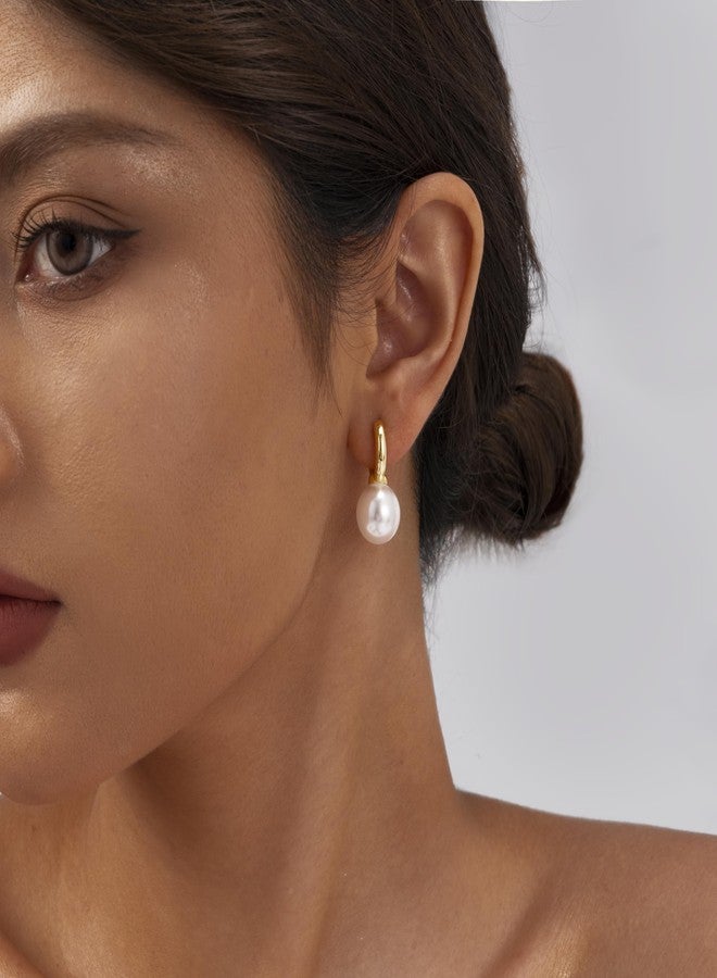 MOODEAR Dainty Freshwater Pearl Earrings - Trendy 14k Gold Plated Bridal Small Hoop Dangle Drop Earring for Women Wedding Jewelry - Image 2